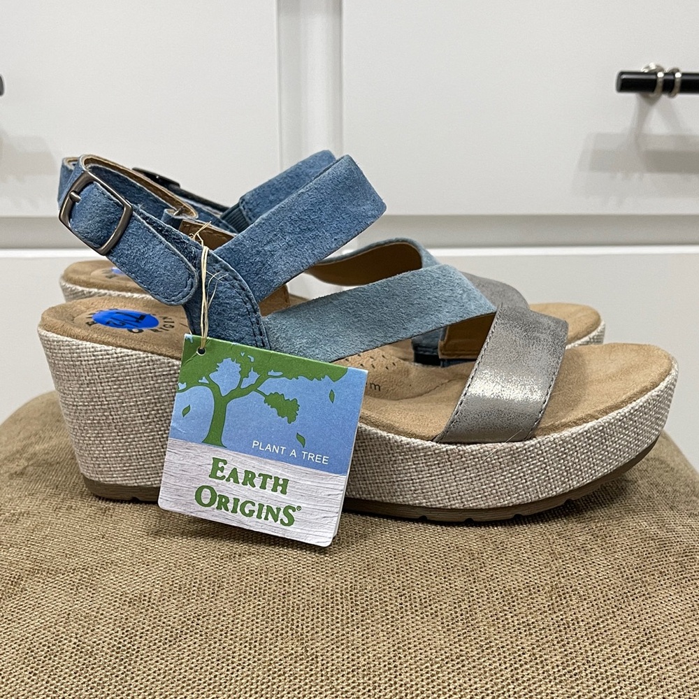 Earth Origins Women's Wedge Sandals in Blue and Silver